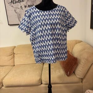 J. Crew Blue and White Chevron Blouse